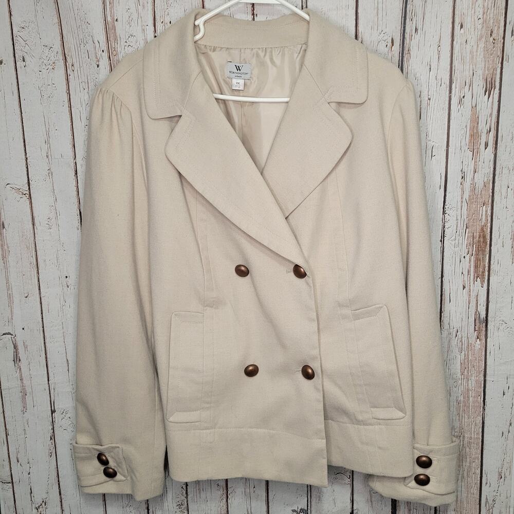 Worthington Sz 2X Double Breasted Jacket Blazer Pockets Tan